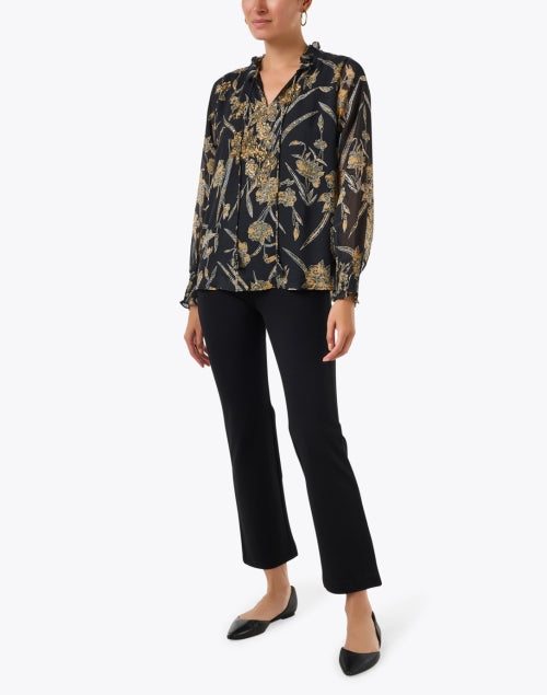 Black and Gold Floral Print Top