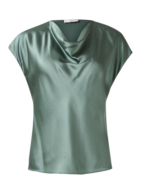 Green Silk Cowl Neck Top
