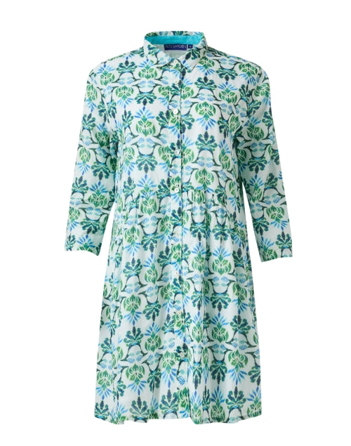 Deauville Blue and Green Print Shirt Dress