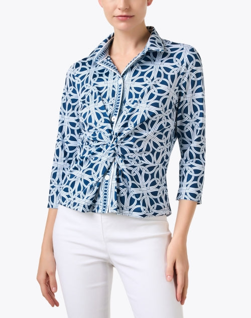 Navy Print Twist Top