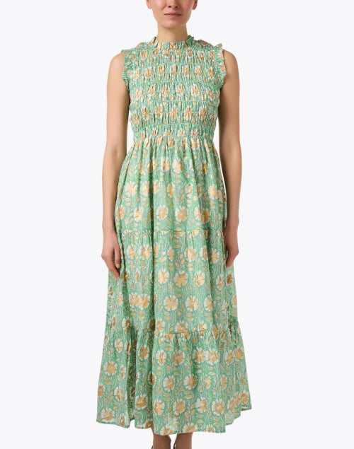 Mughal Green and Gold Floral Smocked Dress
