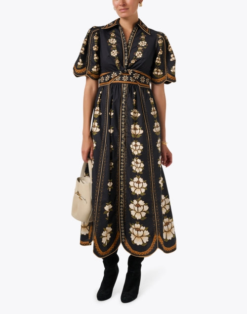 Black Multi Print Cotton Shirt Dress