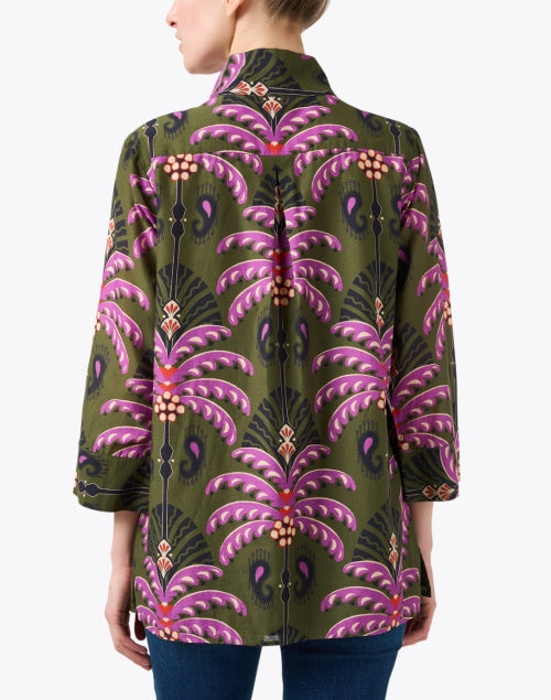 Cricket Green and Pink Print Cotton Top