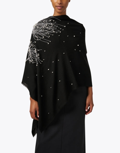 Black Embroidered Merino Wool Scarf