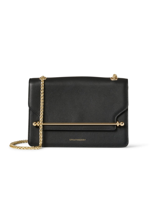 East/West Black Leather Crossbody Bag