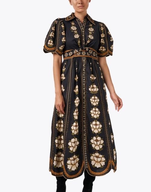 Black Multi Print Cotton Shirt Dress