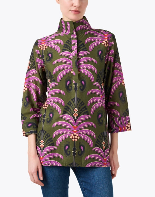 Cricket Green and Pink Print Cotton Top