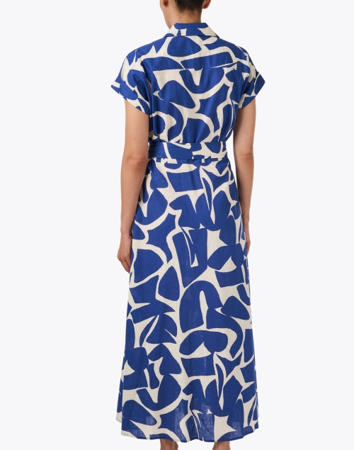 Chantal Blue and Ivory Print Cotton Linen Dress