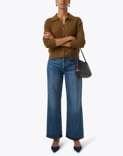 Brown Cashmere Polo Cardigan