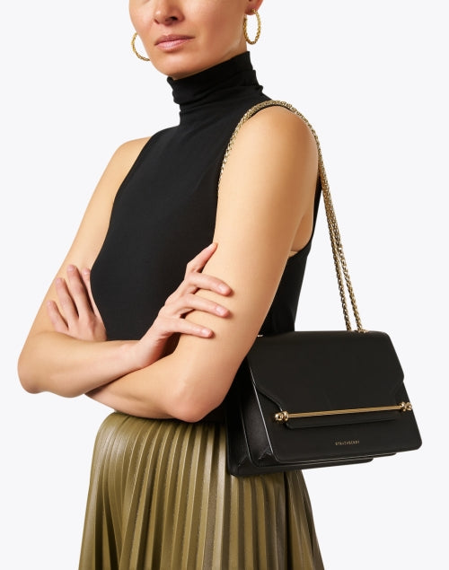 East/West Black Leather Crossbody Bag
