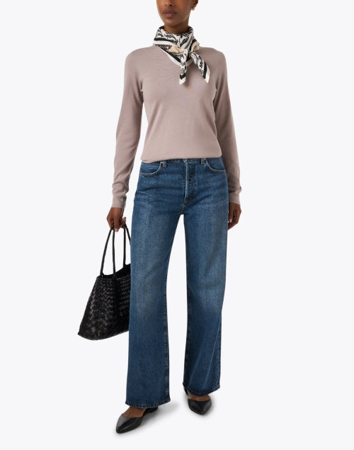 Neutral Multi Print Silk Scarf