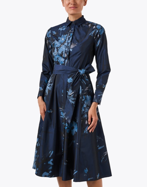 Navy Floral Print Shirt Dress