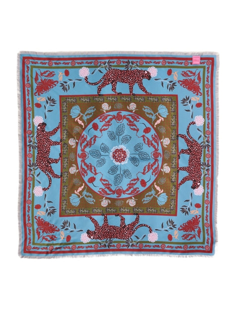 Orange and Blue Multi Print Reversible Silk Scarf