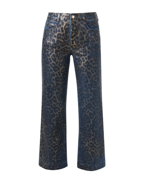Leopard Print Coated Wide Leg Jean