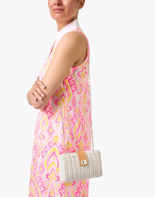 Lou White Wicker Clutch