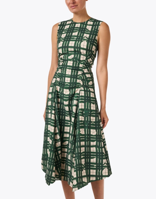 Green Plaid Gathered Waist Dress