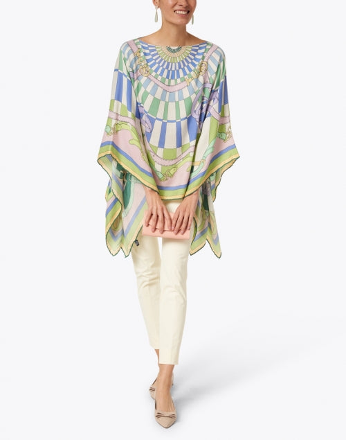 Firenze Green and Blue Silk Cashmere Poncho
