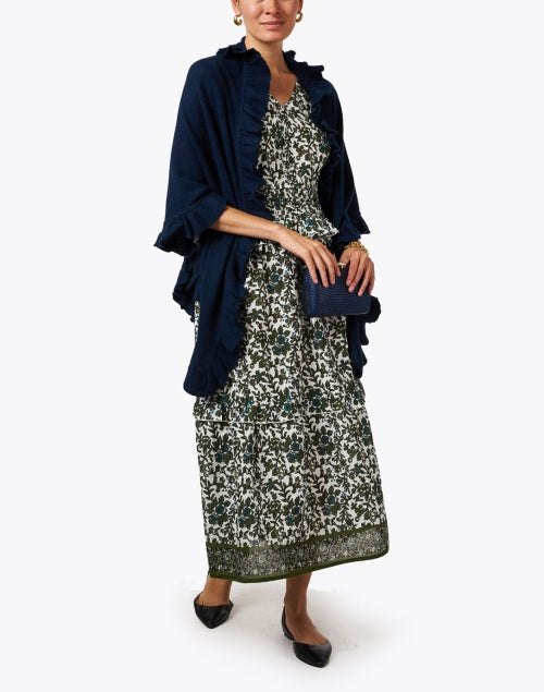 Navy Cashmere Signature Ruffle Shawl
