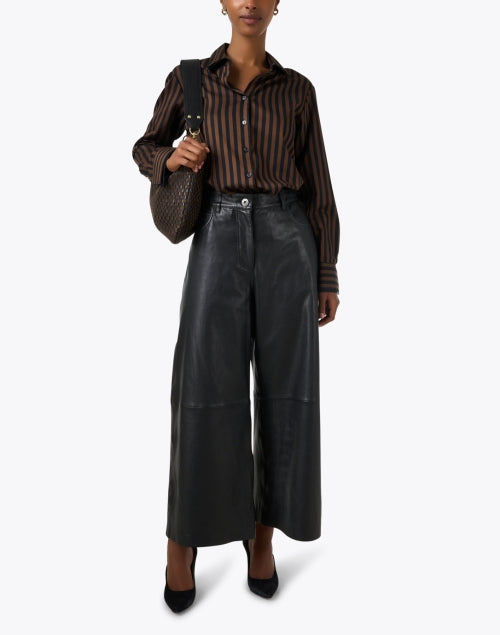 Blanc Black Leather Wide Leg Pant