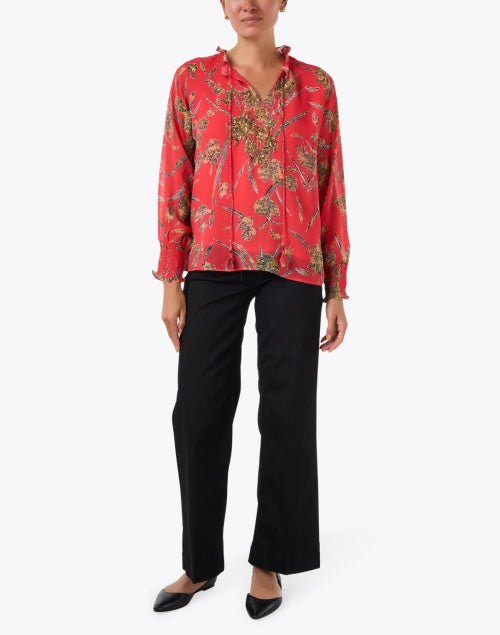 Red and Gold Floral Print Top