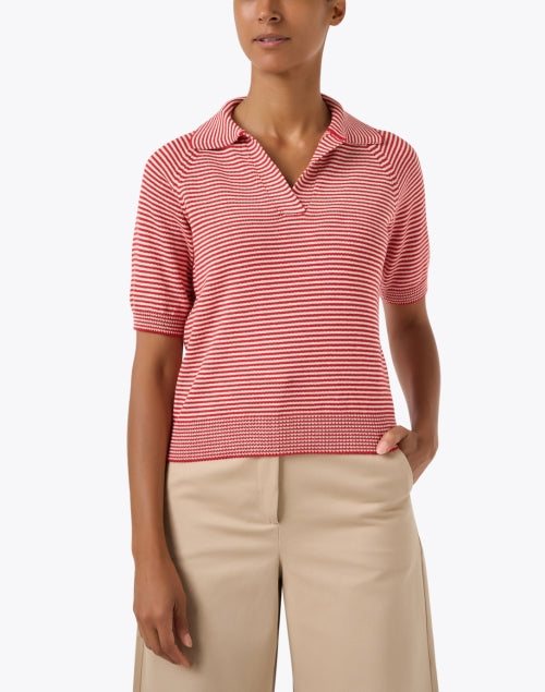 Junior Red and White Stripe Polo Top