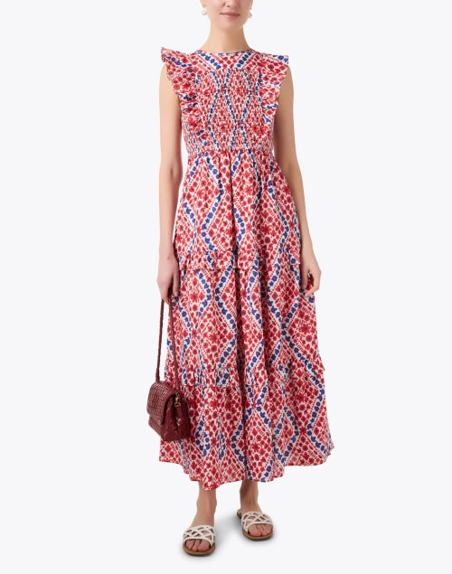 Iris Red and Blue Print Cotton Dress