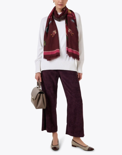 Burgundy Multi Print Wool Scarf