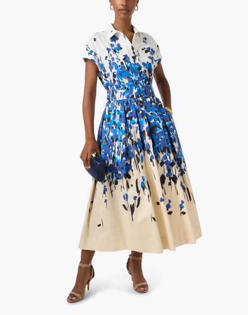 Etrelle Blue and Cream Print Cotton Shirt Dress