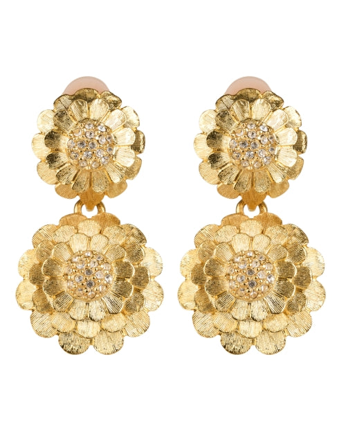 Gold with Crystal Cluster Flower Clip Earrings