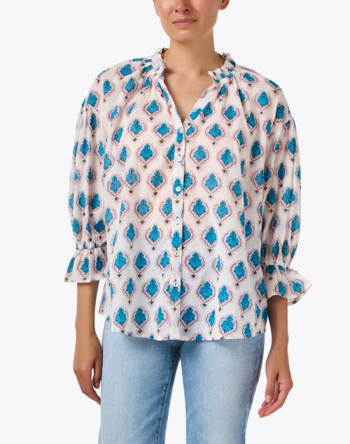 Rachel White Multi Print Cotton Blouse