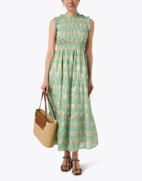 Mughal Green and Gold Floral Smocked Dress