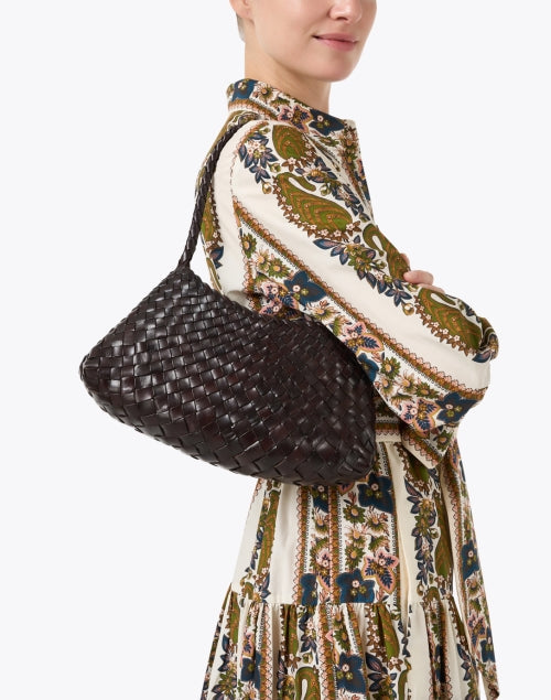 Rosanna Dark Brown Woven Leather Shoulder Bag