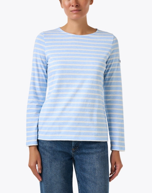 Minquidame Blue and Ivory Striped Cotton Top