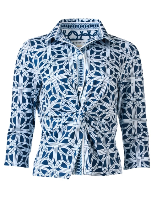 Navy Print Twist Top