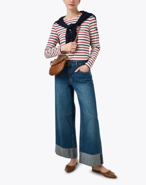 Minquidame Navy and Red Striped Cotton Top