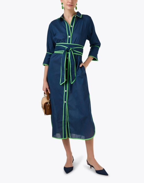 Navy Cotton Midi Shirt Dress