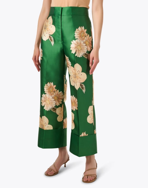 Green Floral Wide Leg Pant