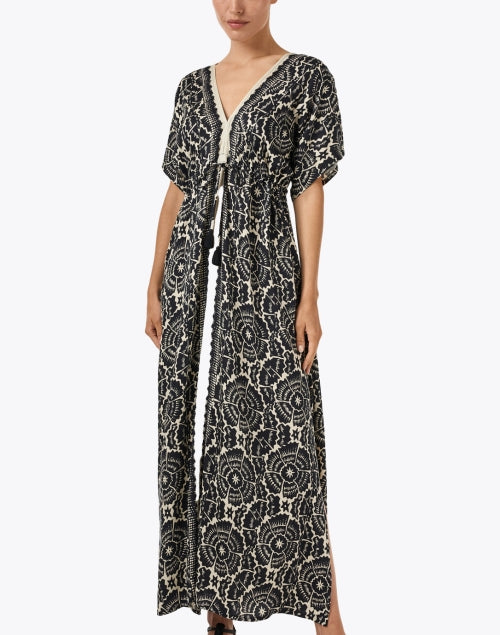 Pia Black and Ivory Print Kaftan