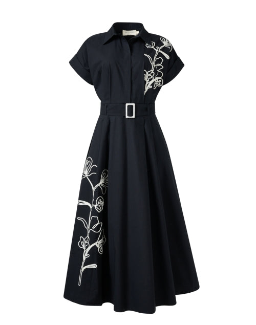 Miriam Black Floral Embroidered Cotton Shirt Dress