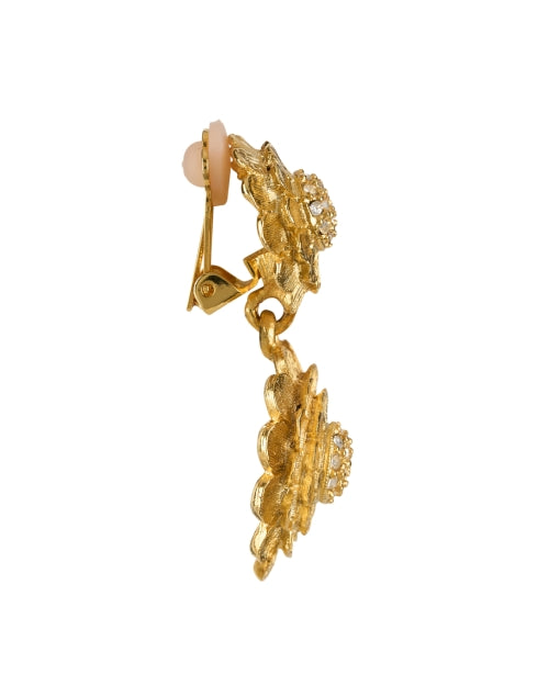Gold with Crystal Cluster Flower Clip Earrings