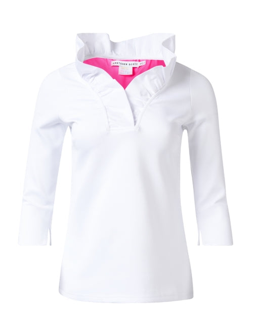 White Ruffle Neck Top