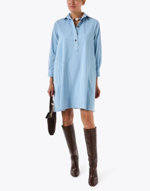 Blue Cotton Shirt Dress