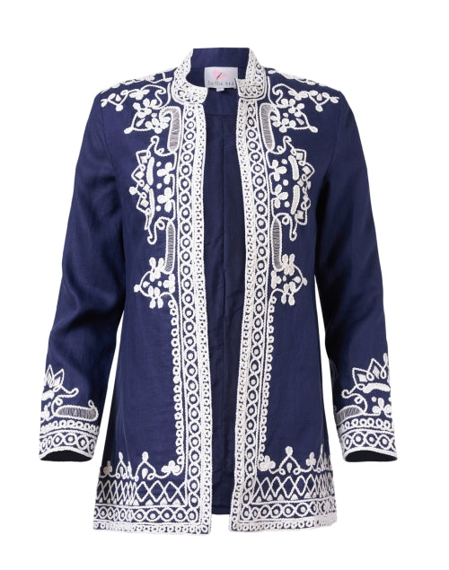 Ceci Navy Embroidered Linen Jacket