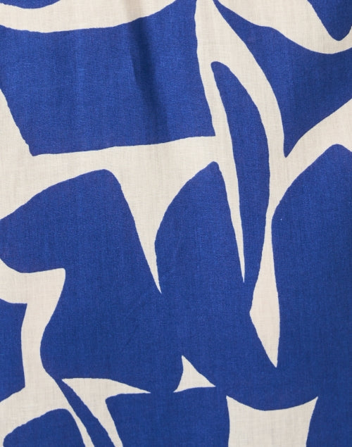 Chantal Blue and Ivory Print Cotton Linen Dress