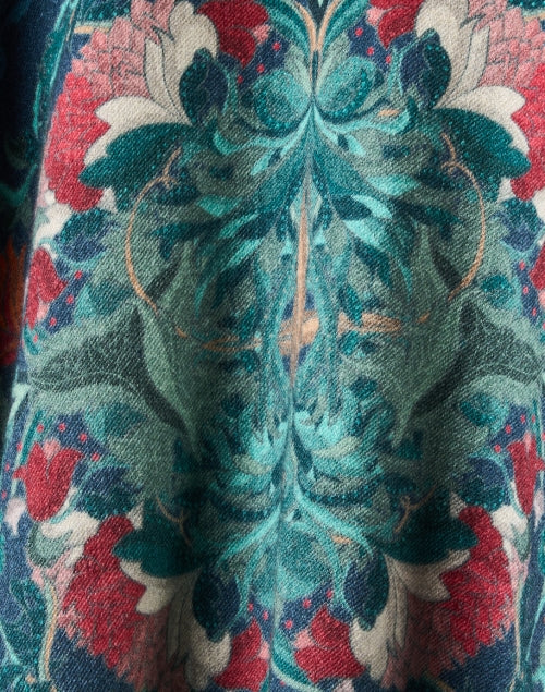 Blue and Green Multi Floral Print Wool Poncho