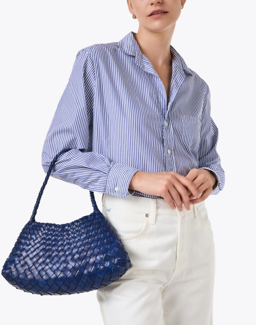 Rosanna Navy Woven Leather Shoulder Bag