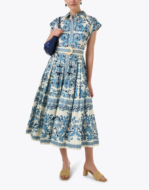 Octavia Blue and White Print Cotton Shirt Dress