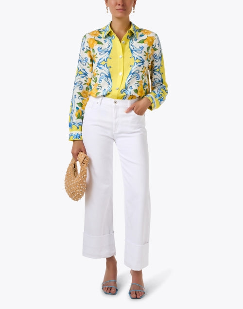 Sicily Yellow Multi Print Linen Blouse
