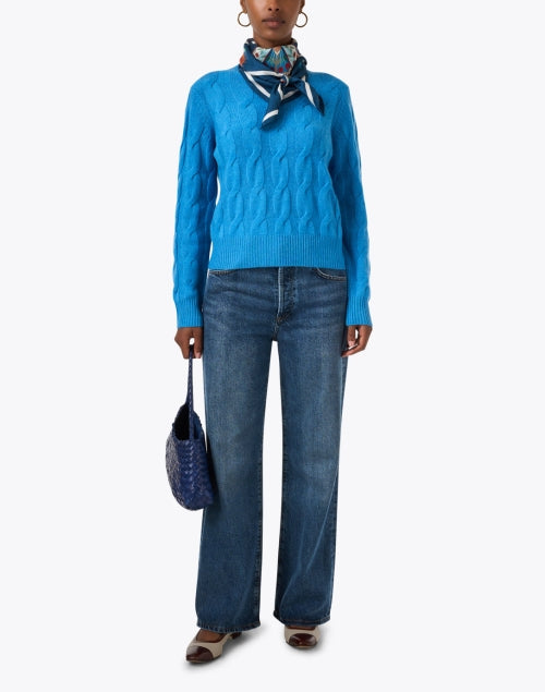 Blue Multi Abstract Print Silk Scarf