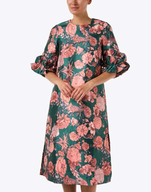 Bronwyn Green and Blush Floral Jacquard Dress